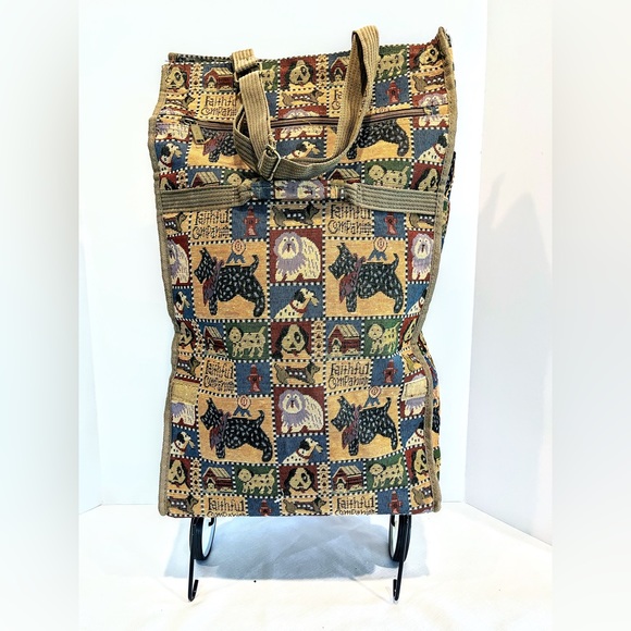 Faithful Companion Pioneer Express Canvas Rolling Shopping Bag with Dogs Vintage - Picture 4 of 16